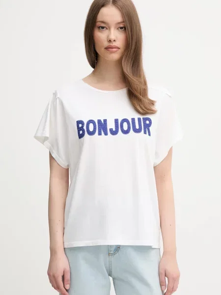 Тениска United Colors of Benetton дамска бежово бяло