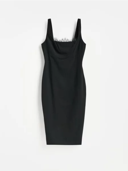 Reserved Rochie midi cu detalii din dantelă negru