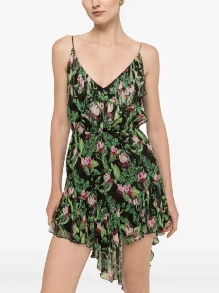 Rochie mini Nissa din șifon cu imagine asimetrică negru