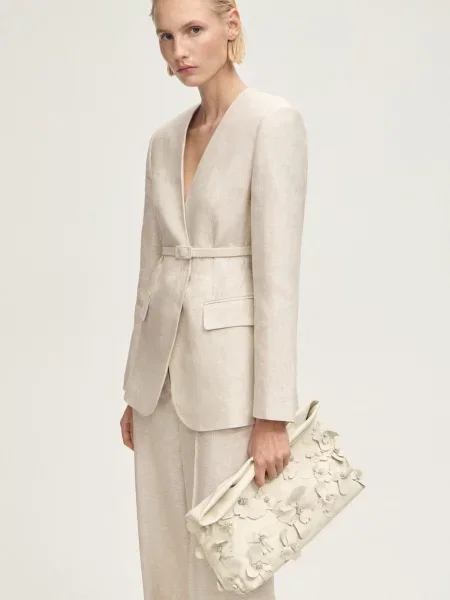 Лляний Піджак MANGO бежевий