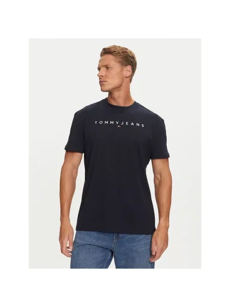 Tommy Jeans Majica Linear Logo Mornarsko Regular Fit modra