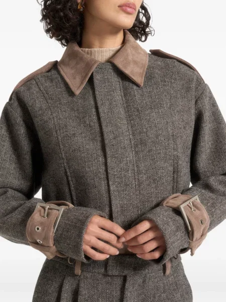 Geacă Manière De Voir din piele de căprioară cu model herringbone gri