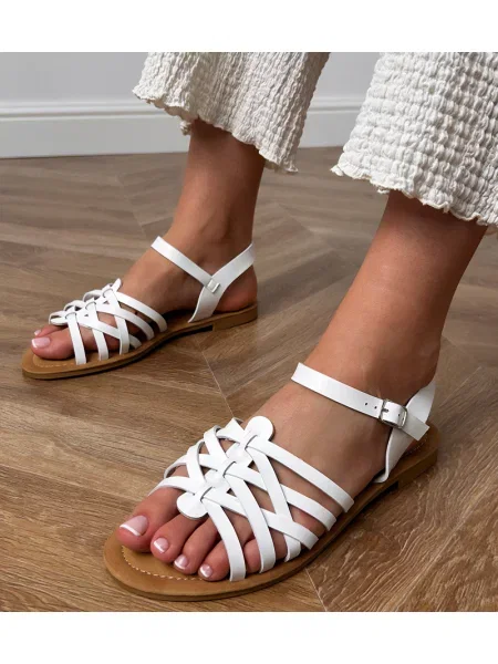 Pletené sandály D/ceo bez podpatku bílé