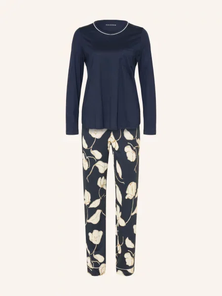 Schiesser Pyžamo Comfort Nightwear tmavě / světle hnědá / krémová modrá