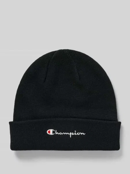 Czapka beanie z szerokim brzegiem i wyhaftowanym logo Champion czarna