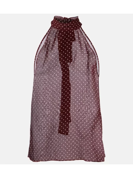 Top Nili Lotan de mătase cu gât halter bordo