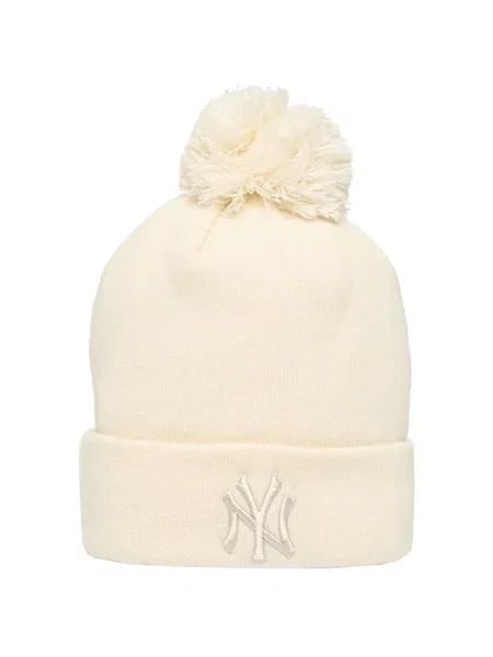 New Era Knit Medium Wmns MLB Metallic Bobble Beanie New York Yankees Light Cream Universal bézs