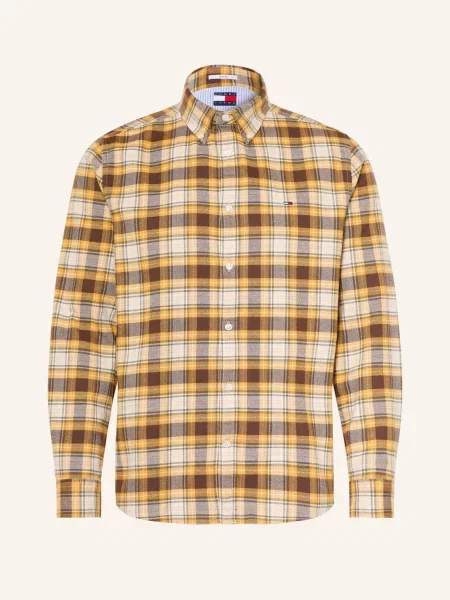 Tommy Jeans Flanelová Košile Regular Fit tmavě / tmavě hnědá / režná žlutá