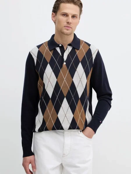 Bombažen pulover Tommy Hilfiger modra