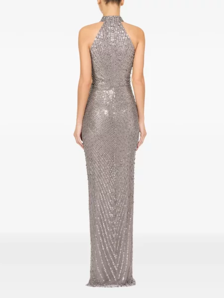 Lung rochie Jenny Packham cu gât halter gri