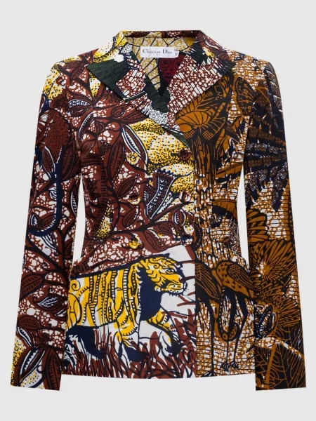 Двобортний жакет в принт Toile de Jouy Tropicalia Christian Dior коричневий