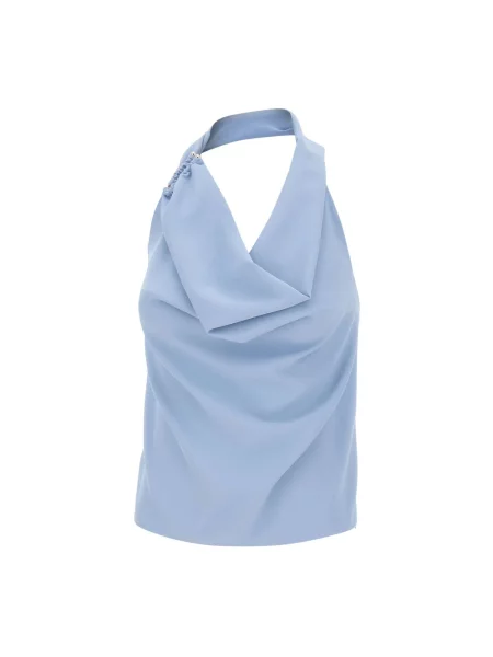 Top Kaos z szalowym kołnierzem drapowany niebieski