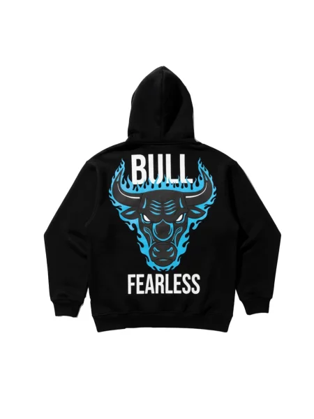 Kleidermafia Mikina Oversize Bull Fearless Hoodie Black and Blue' černá