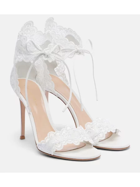 Sandale Gianvito Rossi cu broderie din piele alb