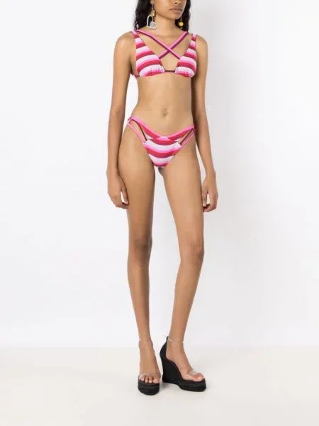 Dryžuotas raštuotas dirželis bikinis Amir Slama rožinė