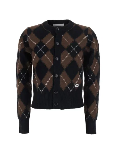 Cardigan Ami Paris tricotate cu model argyle cu autograf negru