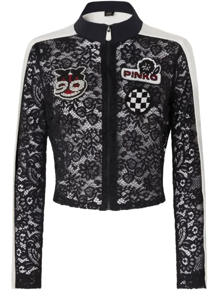 Geacă Pinko cu model floral din dantelă negru
