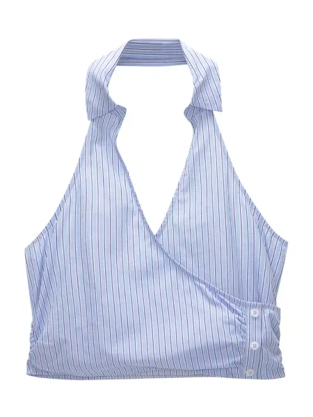 Pull&Bear Top bleumarin / albastru deschis alb