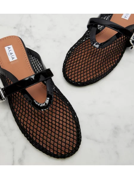 Papuci tip mules Alaïa din piele de plasă negru