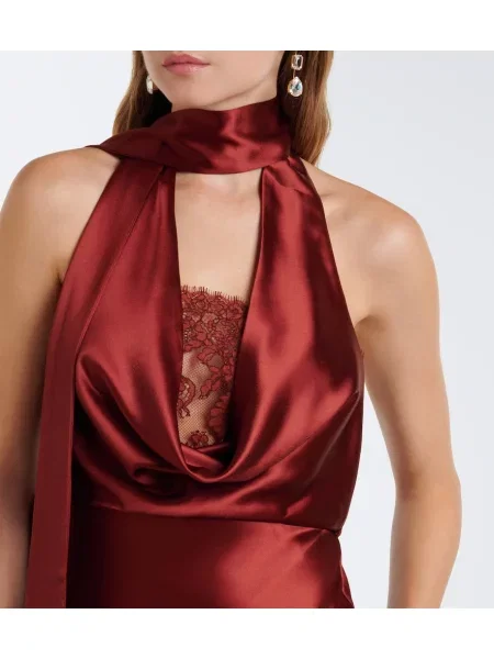 Rochie Retrofete din satin cu gât halter maro