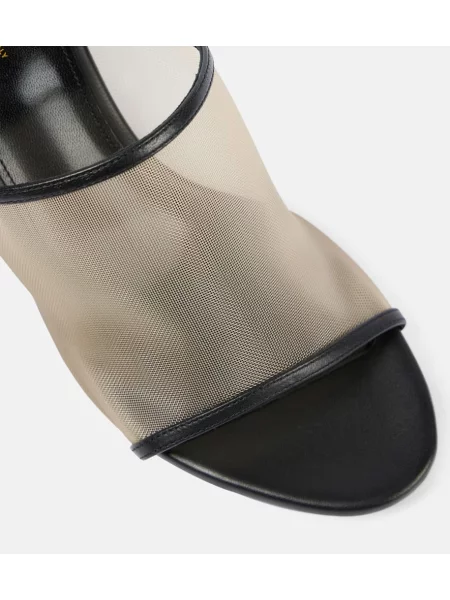Papuci tip mules Khaite din piele cu pană negru