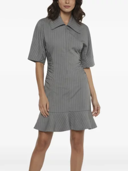 Rochie mini Ganni cu dungi cu volane gri