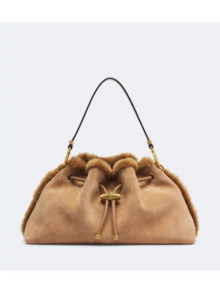 Geantă Jimmy Choo din piele de căprioară bej