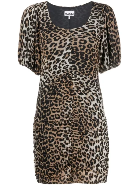 Rochie mini Ganni cu imagine cu model leopard de costum maro