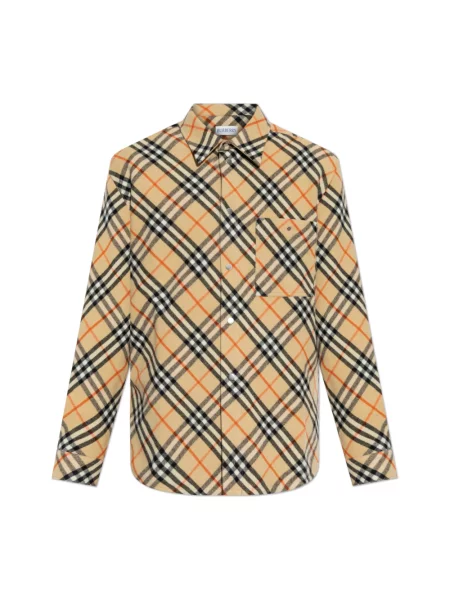 Koszula Burberry wełniana w kratę beżowa