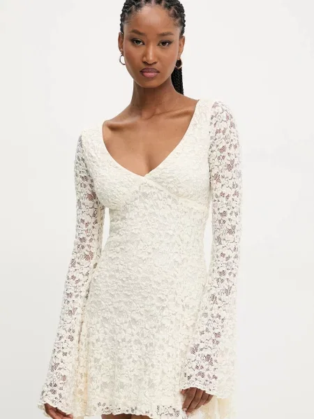 Answear Lab sukienka mini rozkloszowana beżowy