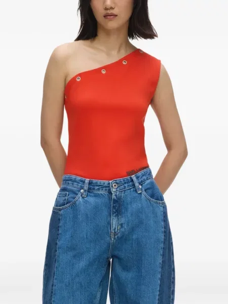 Top Karl Lagerfeld Jeans na jedno rame narančasta
