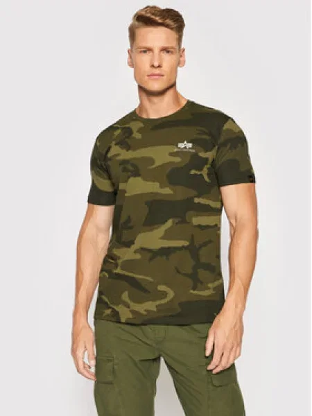 Футболка Alpha Industries Basic Small Logo Camo olive camo зелена