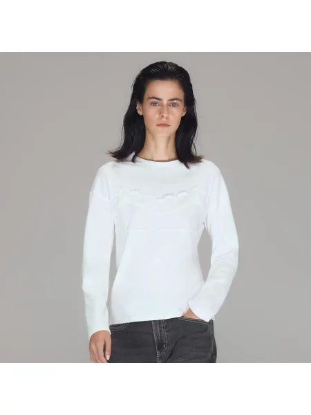 Reserved tričko s krajkou s dlouhým rukávem bílá