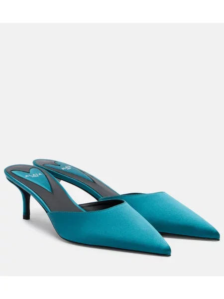 Papuci tip mules Alaïa din satin albastru