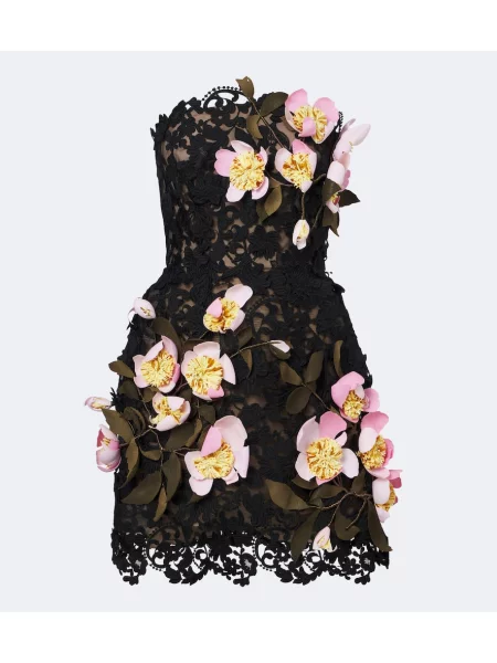 Rochie Oscar De La Renta cu model floral cu aplicații din dantelă negru
