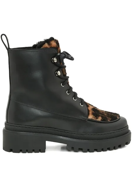 Cizme scurte Yves Salomon din piele cu imagine cu model leopard negru