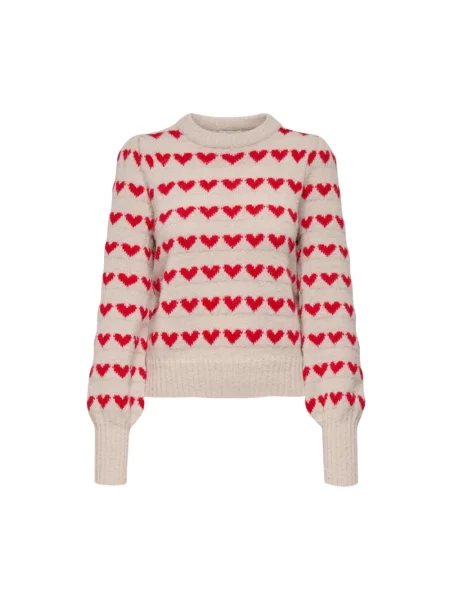 Dzianinowy sweter Jacqueline De Yong z długim rękawem beżowy