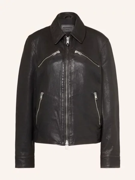 Allsaints Kožená Bunda Verdi černá
