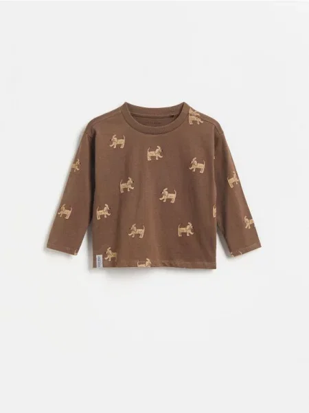 Reserved Tricou cu mânecă lungă din maro-închis maro