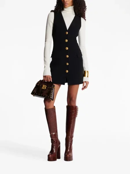 Šaty Balmain s výstřihem do v černé