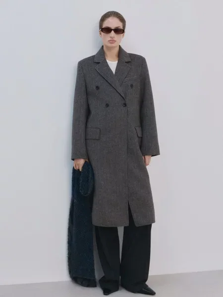 Пальто MANGO вовна/поліестер сірий