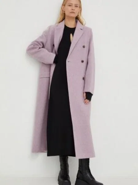 Samsoe Samsoe palton de lana de tranzitie cu doua randuri de negru