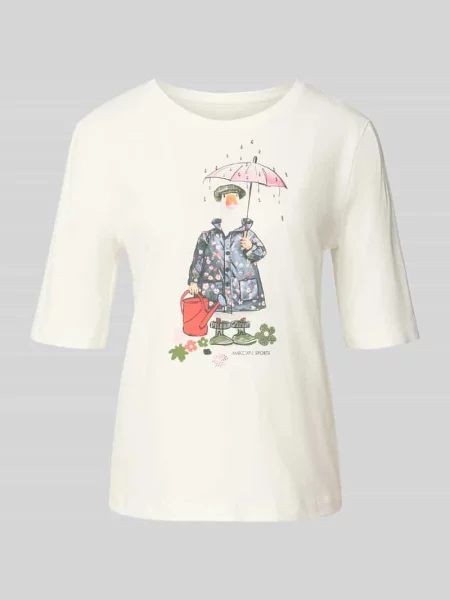 T-shirt o kroju regular fit z czystej bawełny Marc Cain biała