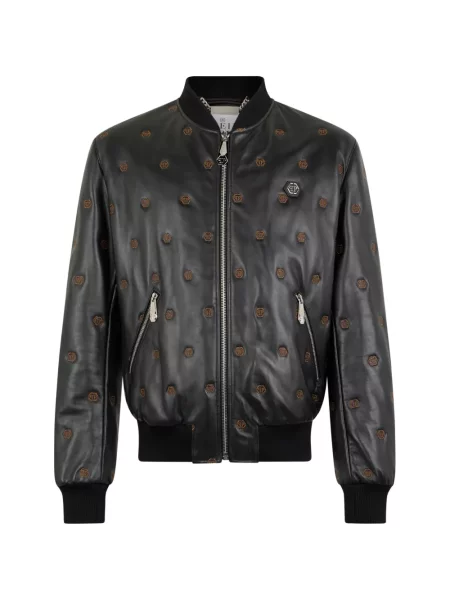Geanta de piele Philipp Plein cu broderie negru