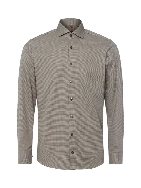 Finshley & Harding Koszula non-iron Mężczyźni Slim Fit beżowy|czarny wzorzysty 39 czarna