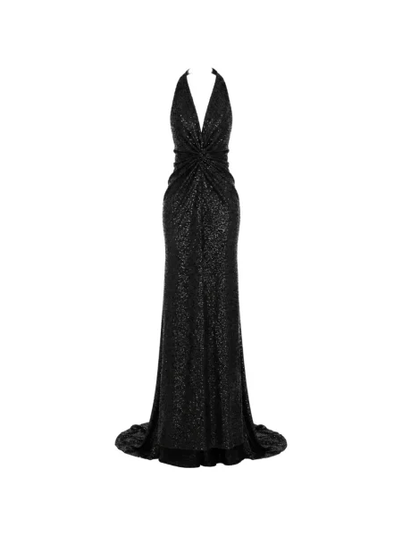 Rochie maxi Roserry cu paiete cu gât halter negru