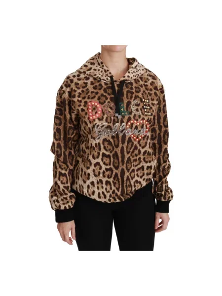 Bluza z kapturem Dolce And Gabbana z kapturem w panterkę brązowa