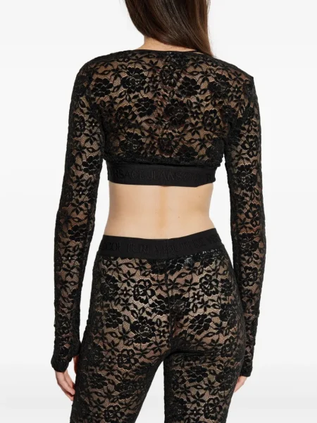 Φλοράλ μακρύς τοπ Versace Jeans Couture με δαντέλα μαύρο
