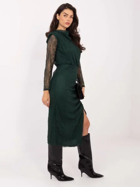 Rochie midi Italy Moda din dantelă până la genunchi cu mâneci din dantelă verde
