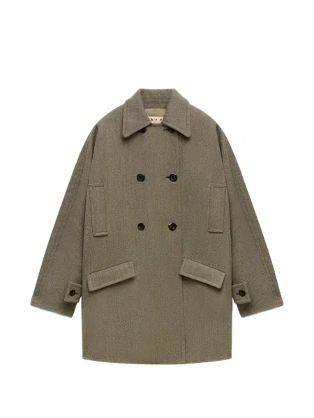 Palton Marni din tweed cu două rânduri de nasturi verde